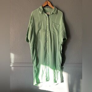 Universal Thread | Green Striped Cotton Button-Down Tunic Cover-Up | Medium